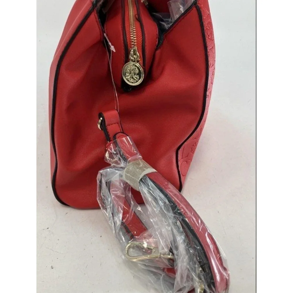CHRISTIAN LACROIX Embossed Logo Satchel Red Convertible Shoulder Bag